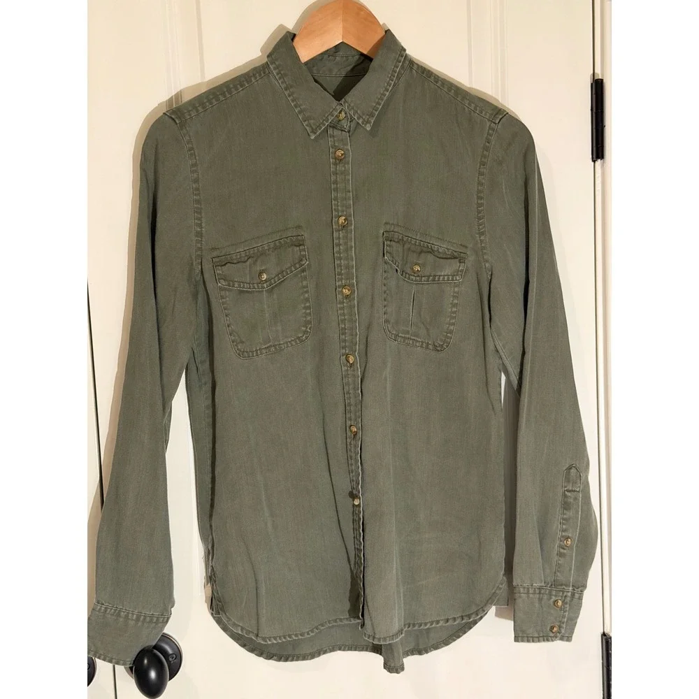 American Eagle Outfitters Mens Olive Green Lyocell Long Sleeve Utility Shirt S - Picture 1 of 5